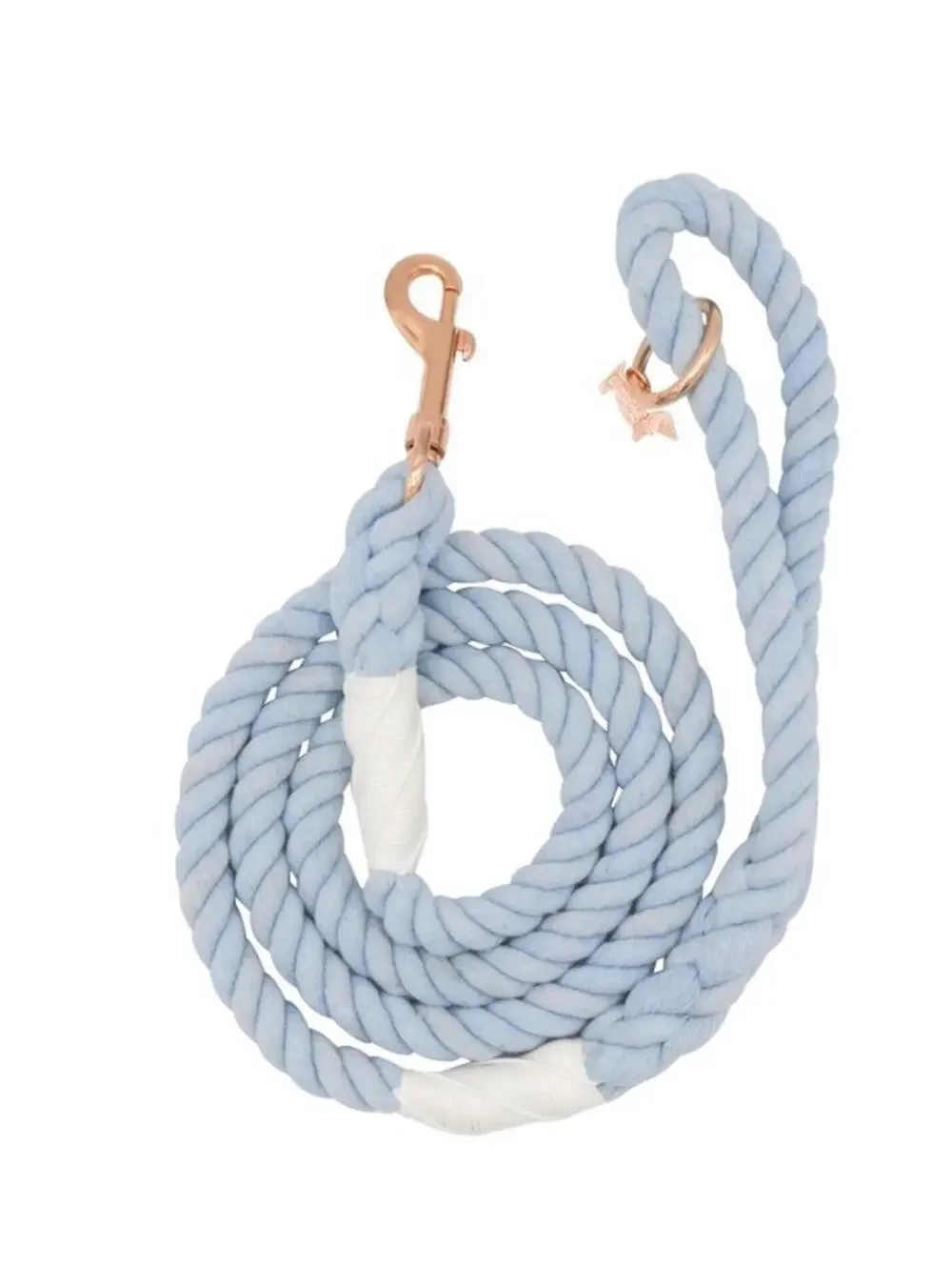 (RGB3) Sassy Woof Azul Braided Rope Dog Leash 5ft Blue Gray Rose Gold Hardware